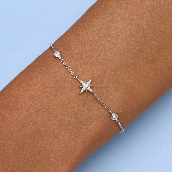 Серебряный браслет на ногу и на руку со звездой и фианитами Miestilo