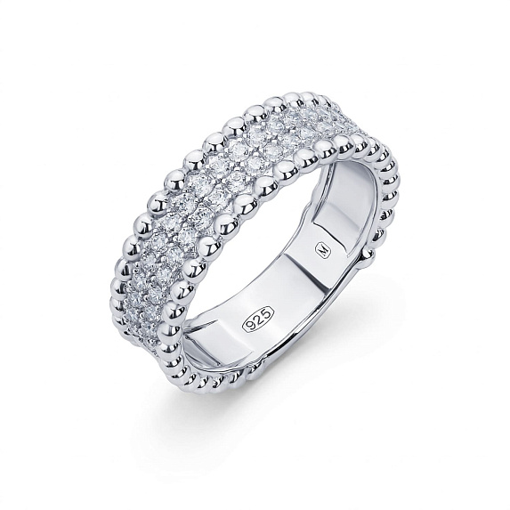Серебряное широкое кольцо с фианитами Miestilo