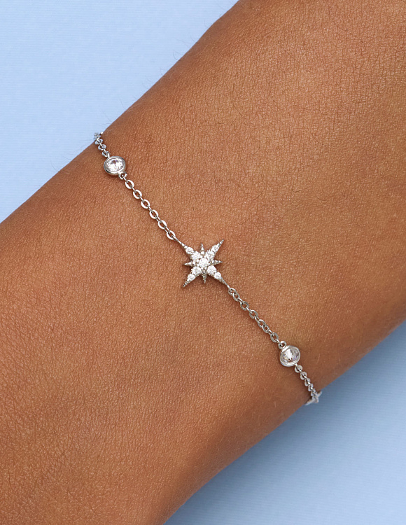 Серебряный браслет на ногу и на руку со звездой и фианитами Miestilo