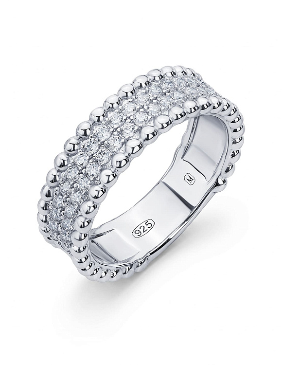 Серебряное широкое кольцо с фианитами Miestilo  2
