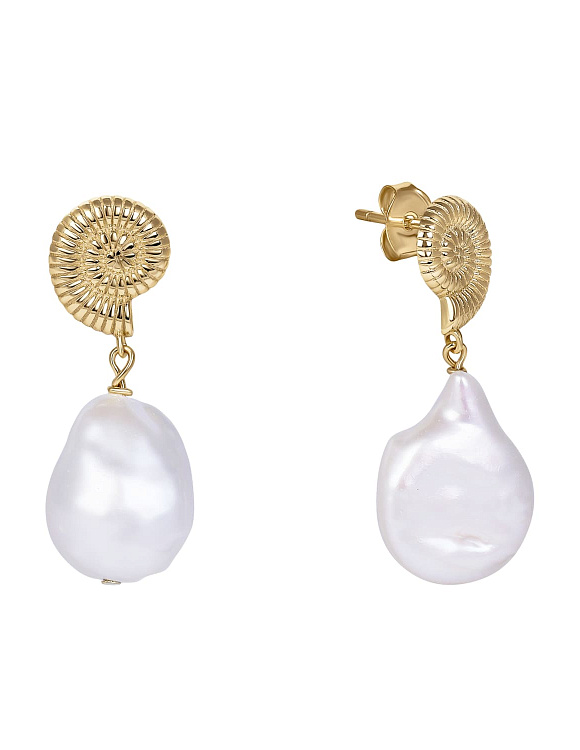 Серебряные серьги ракушки с натуральным жемчугом Miestilo