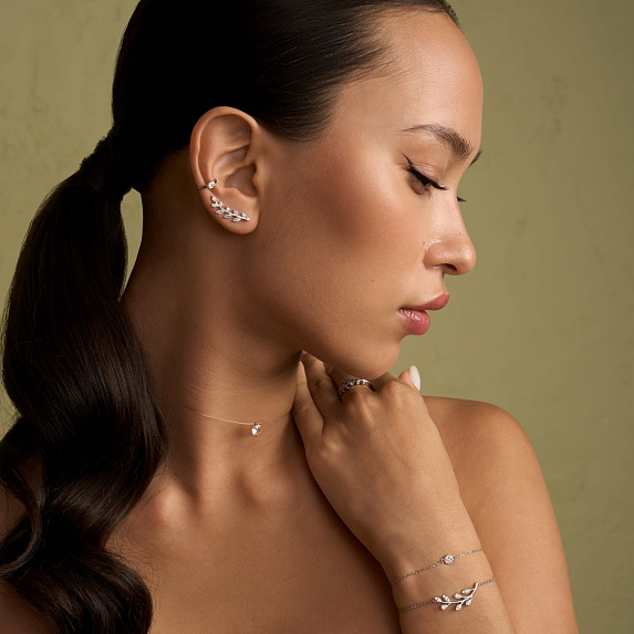 Серьги серебро 925 серебряные клаймберы веточка с камнями Miestilo