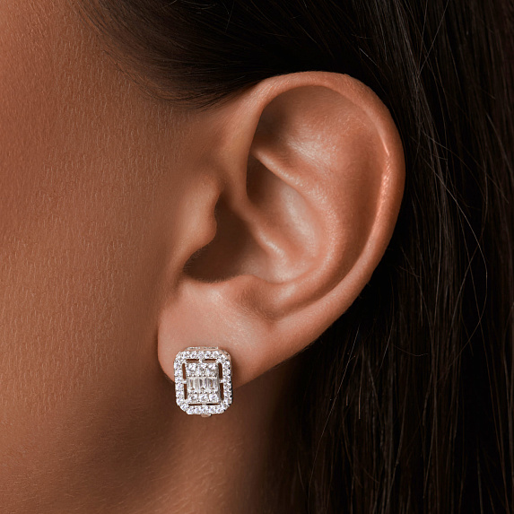 Серебряные серьги с фианитами и английским замком Miestilo