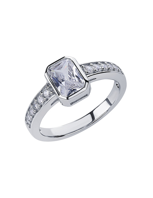 Серебряное кольцо с фианитами в огранке изумруд Miestilo  2