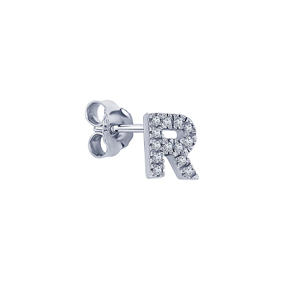 Серебряная моносерьга буква R Miestilo