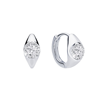 Серебряные серьги кольца с фианиом в огранке круг Miestilo