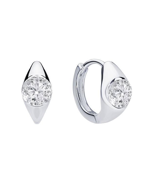 Серебряные серьги кольца с фианиом в огранке круг Miestilo  2