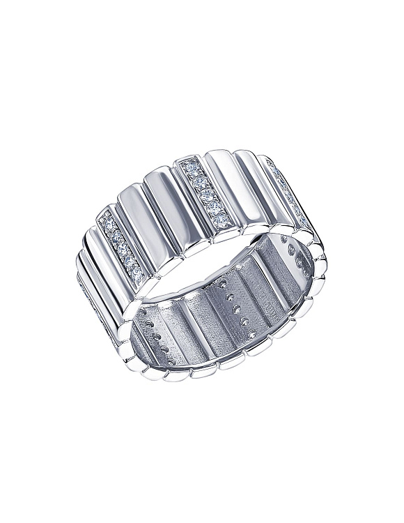 Серебряное кольцо широкое с фианитами Miestilo