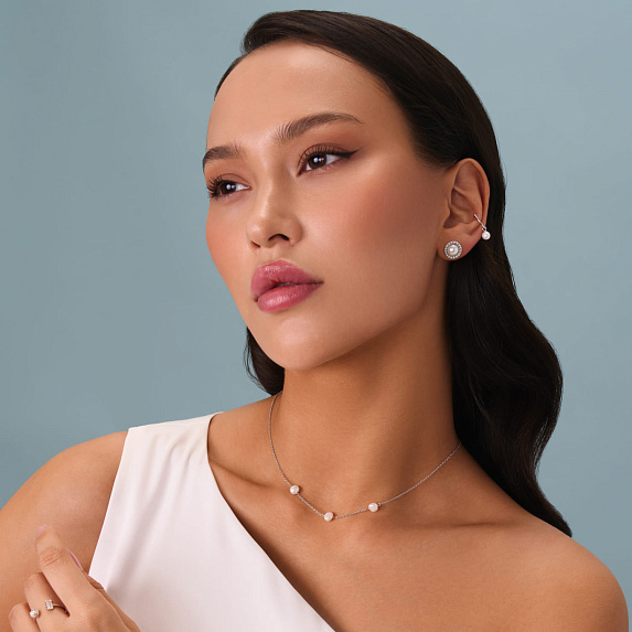 Серебряное колье с натуральным жемчугом Miestilo