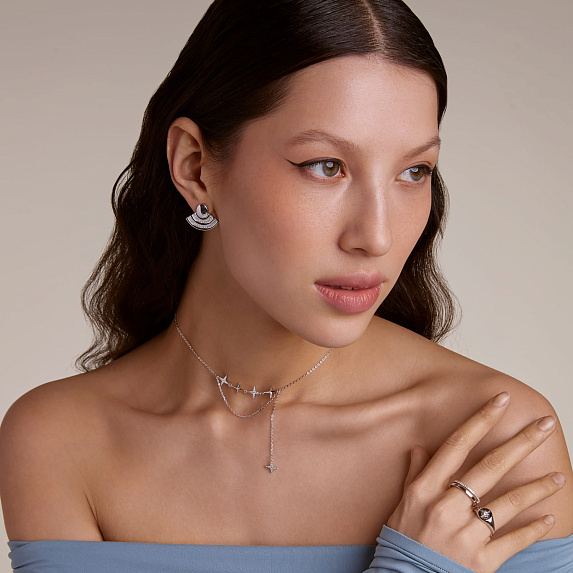 Серебряные серьги гвоздики веер с фианитами Miestilo