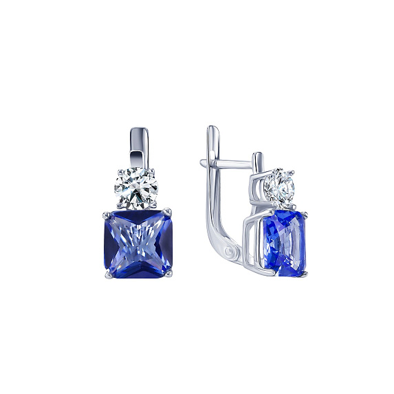 Серьги серебро 925 женские с голубым крупным камнем Miestilo