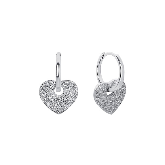 Серьги серебро 925 трансформеры с подвесками сердечками Miestilo