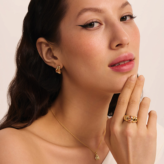 Серебряные дутые серьги с фианитом Miestilo