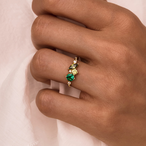 Серебряное кольцо позолоченное с фианитами Miestilo