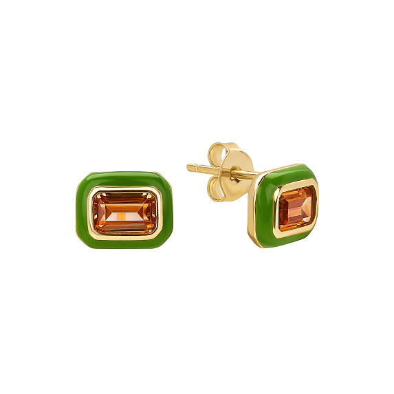 Серьги серебро 925 позолоченные гвоздики с фианитами Miestilo