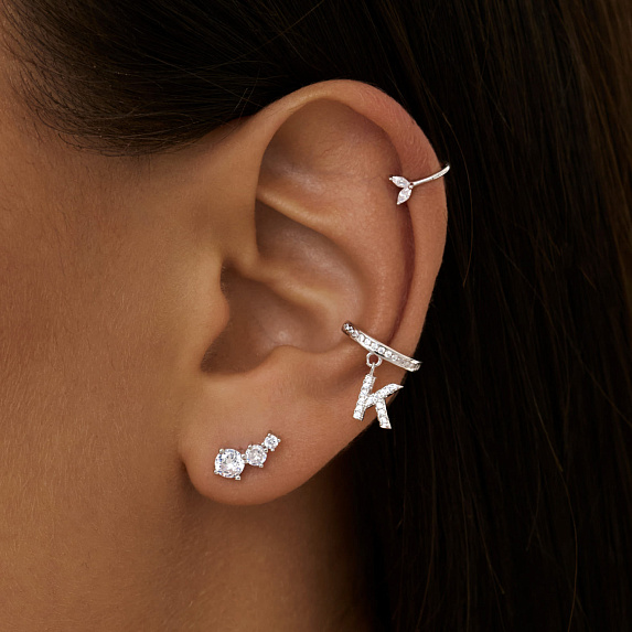 Серьга кафф серебро 925 моносерьга серебряная с буквой К Miestilo