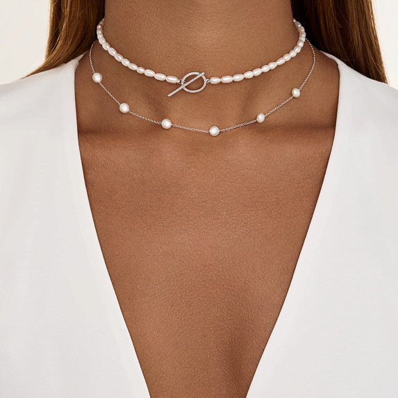 Серебряное колье с натуральным жемчугом Miestilo