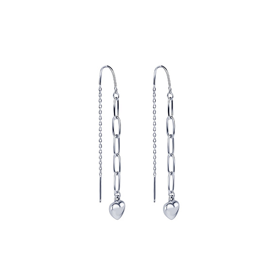 Серьги серебро 925 протяжки на крупной цепи с сердечками Miestilo