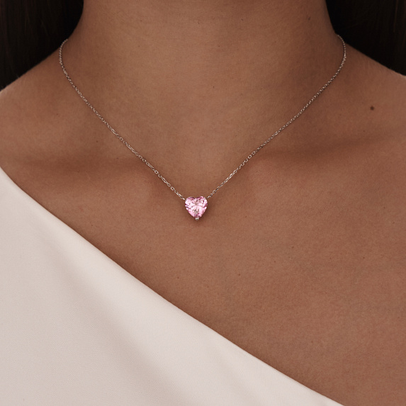 Серебряное колье сердце с розовым фианитом Miestilo