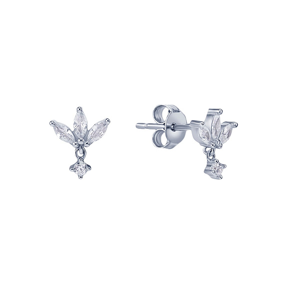 Серьги серебро 925 серебряные гвоздики с камнями листья Miestilo