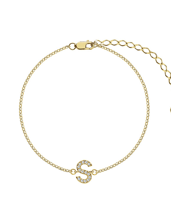 Браслет серебро 925 серебряный с буквой S ювелирный в позолоте Miestilo