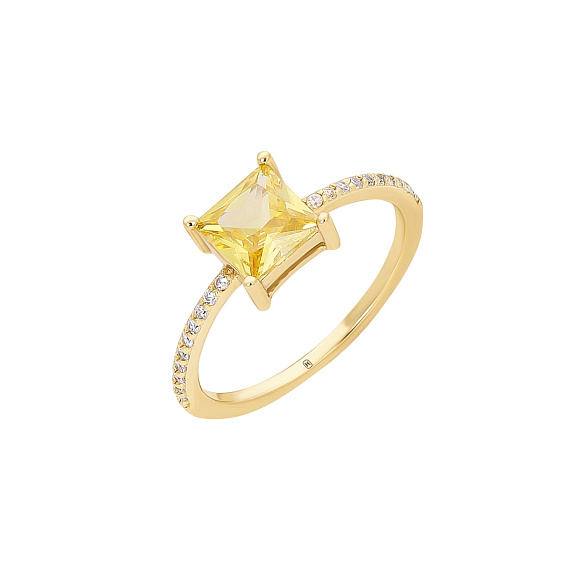 Серебряное кольцо позолоченное с фианитом в огранке квадрат Miestilo