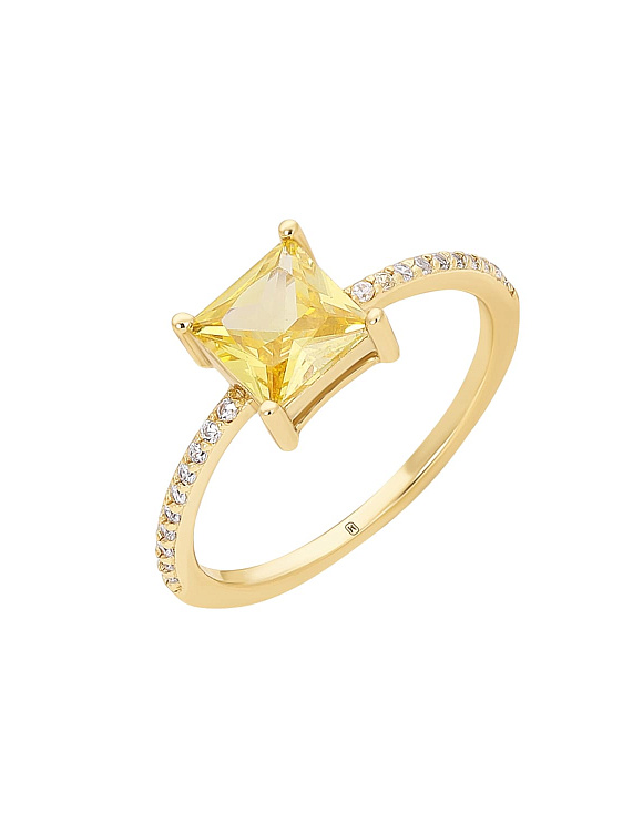 Серебряное кольцо позолоченное с фианитом в огранке квадрат Miestilo  2