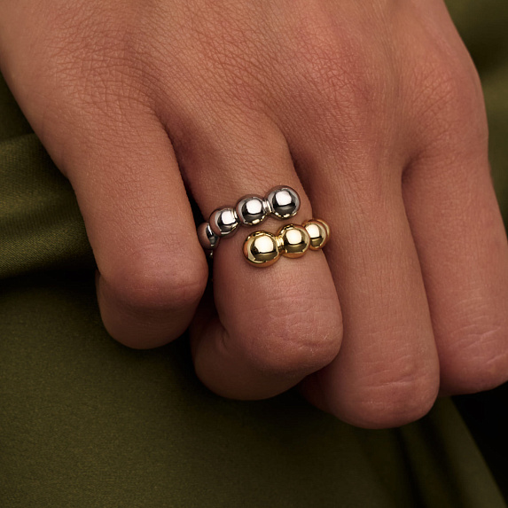 Серебряное кольцо биколор шары Miestilo