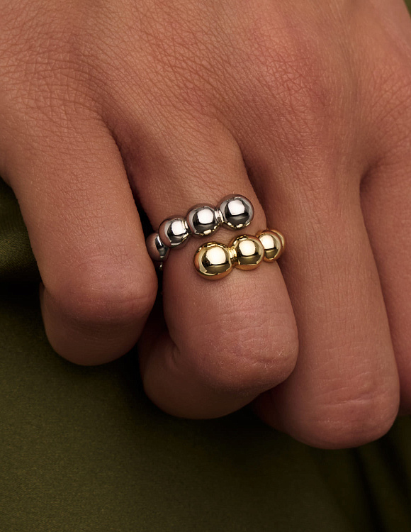 Серебряное кольцо биколор шары Miestilo