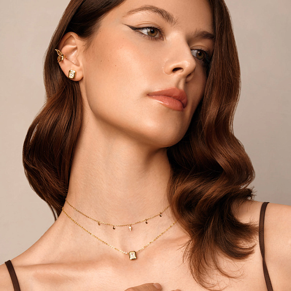 Серьги серебро 925 позолоченные гвоздики с фианитами Miestilo
