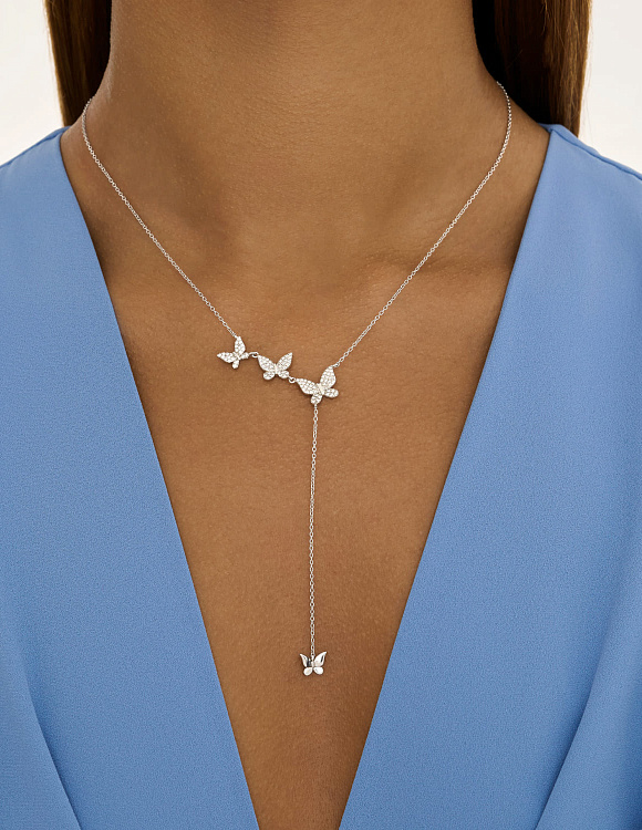 Колье на шею серебро 925 с бабочками Miestilo