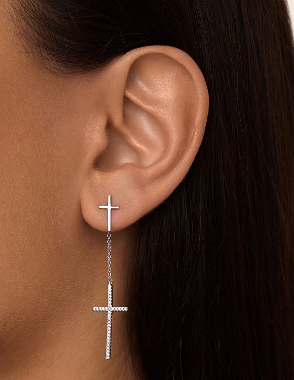 Серебряные серьги-кресты с фианитами Miestilo