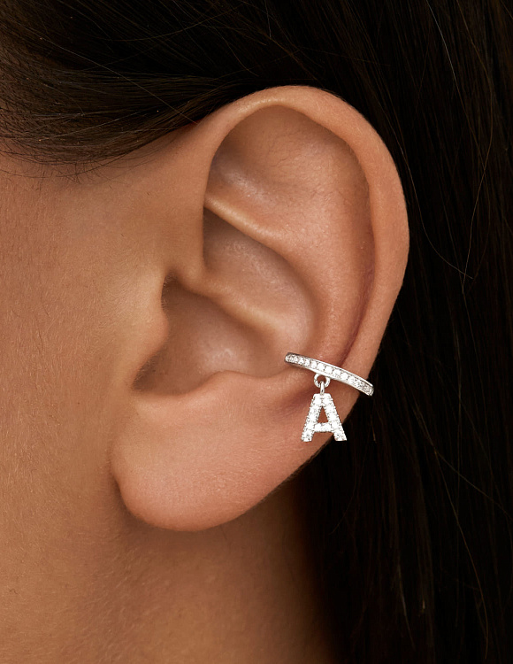 Серьга кафф серебро 925 моносерьга серебряная с буквой А Miestilo