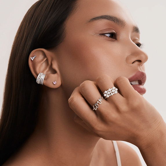 Пирсинг LOVE из серебра с фианитами Miestilo