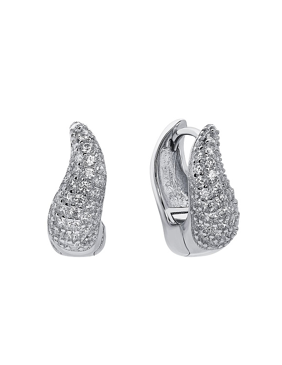 Серебряные серьги-кольца волна с фианитами Miestilo  2