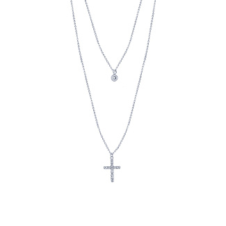 Серебряное колье с крестом и фианитами Miestilo