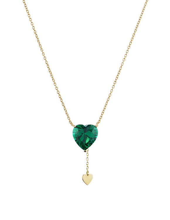 Позолоченное колье "Сердце" с зелёным фианитом Miestilo  2