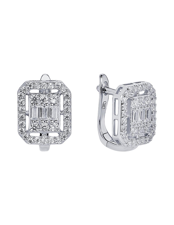 Серебряные серьги с фианитами и английским замком Miestilo