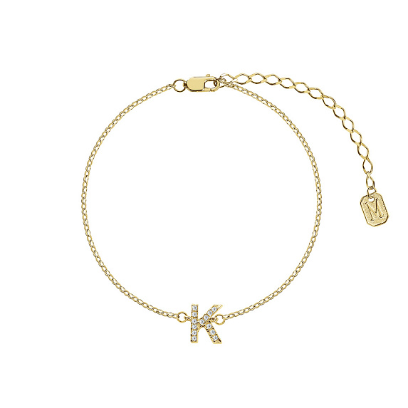 Браслет серебро 925 серебряный с буквой K ювелирный в позолоте Miestilo