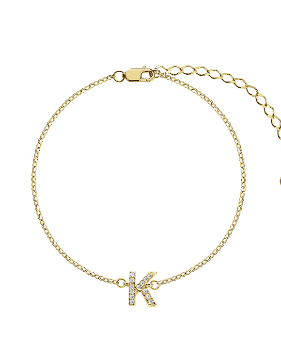 Браслет серебро 925 серебряный с буквой K ювелирный в позолоте Miestilo