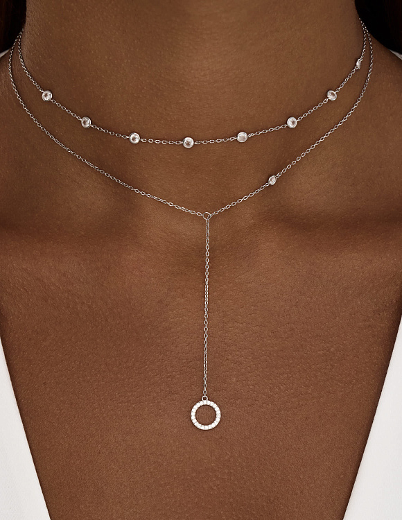 Колье галстук серебро 925 многослойное на шею Miestilo