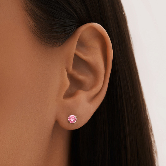 Серебряные пусеты с розовыми  фианитами  Miestilo
