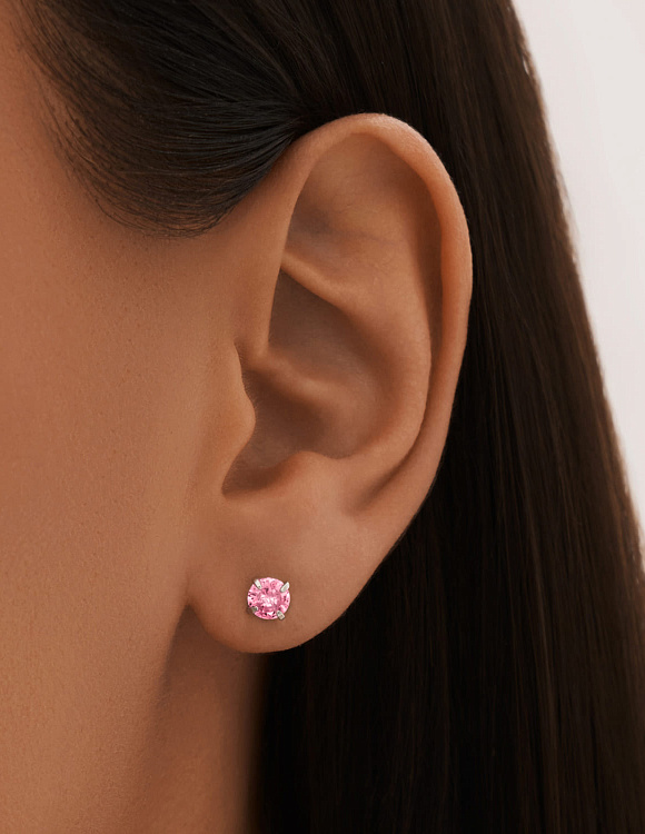 Серебряные пусеты с розовыми  фианитами  Miestilo