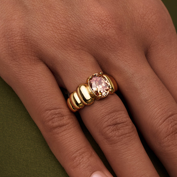 Серебряное дутое кольцо с фианитом Miestilo