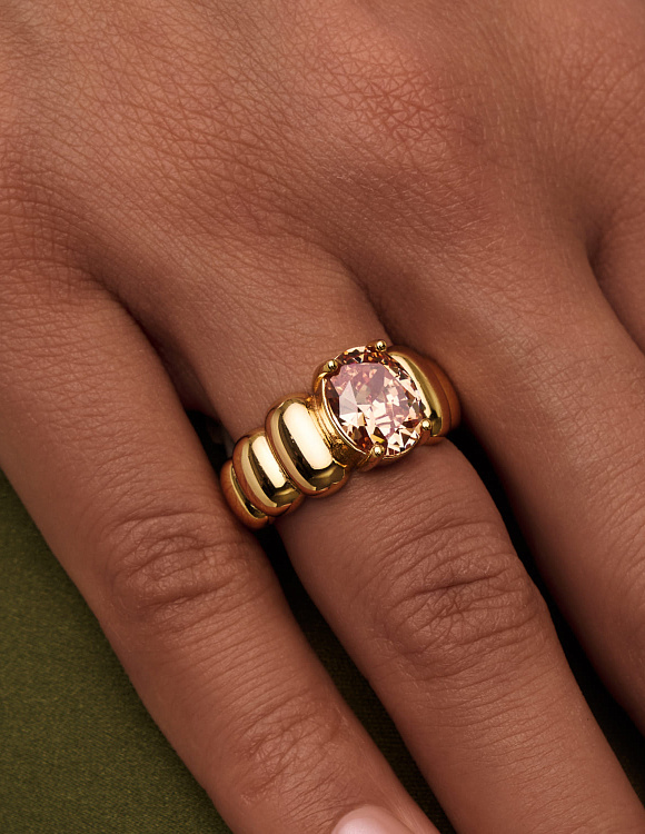 Серебряное дутое кольцо с фианитом Miestilo