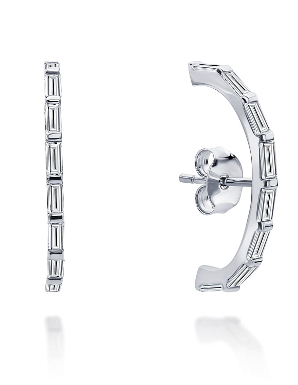 Серьги скобы с белыми фианитами в огранке багет Miestilo  2