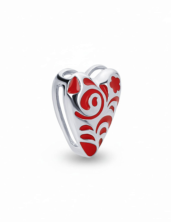 Серебряная подвеска в виде сердечка с красным узором РУССКИЙ КОД Miestilo  2