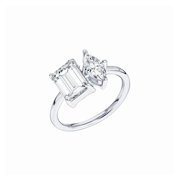 Серебряное кольцо с фианитами в огранках багет и маркиз Miestilo