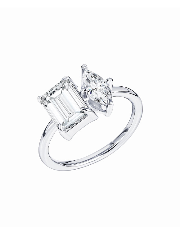 Серебряное кольцо с фианитами в огранках багет и маркиз Miestilo  2