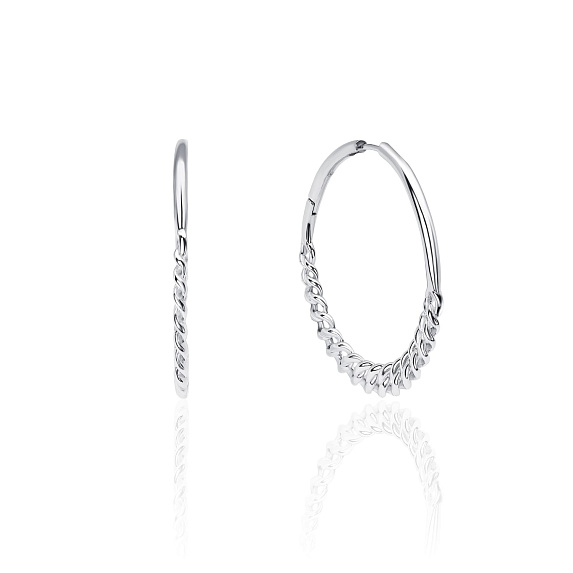 Серебряные крупные серьги кольца с декоративной цепью MIESTILO  Miestilo